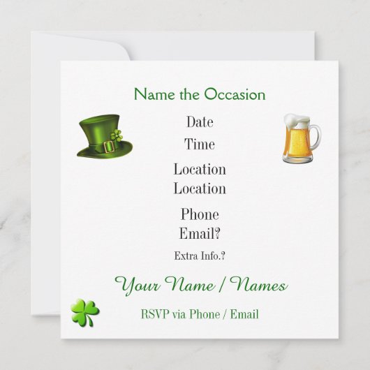 St. Patrick Party Einladung (Rückseite)