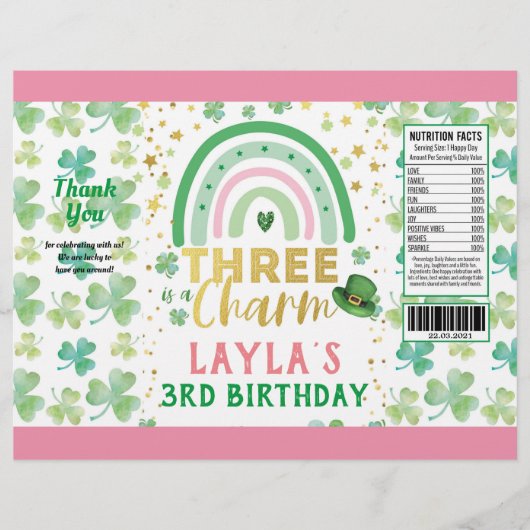 St Patrick Pink Three ist ein Charm Chip Bag Wrapp Flyer (Vorne)