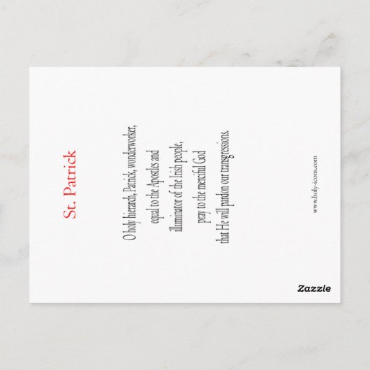 St. Patrick Prayer Card Postkarte (Rückseite)
