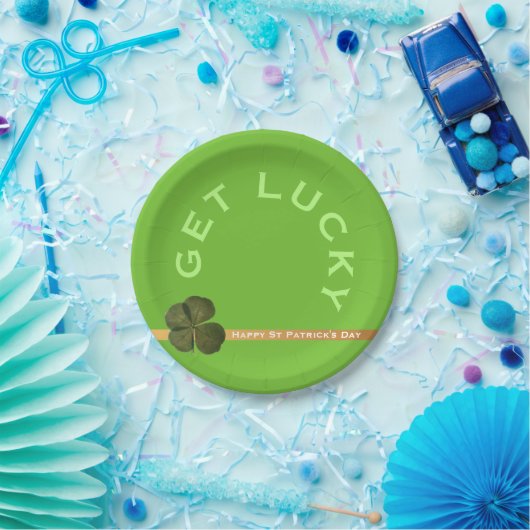 St Patrick Real 4 Leaf Clover Lucky Green PP Pappteller (Party)
