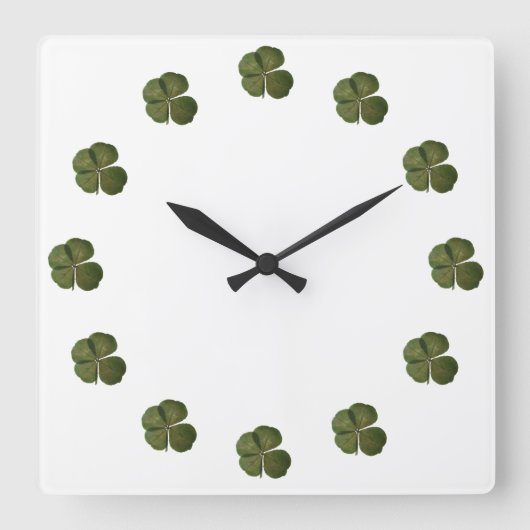 St Patrick Real 4 Leaf Clover Wall Clock Quadratische Wanduhr (Vorderseite)