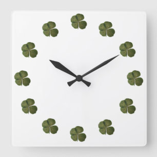 St Patrick Real 4 Leaf Clover Wall Clock Quadratische Wanduhr