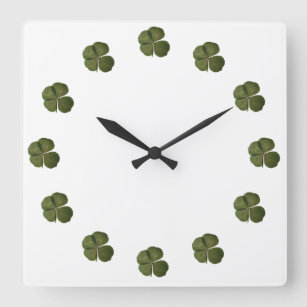 St Patrick Real 4 Leaf Clover Wall Clock Quadratische Wanduhr