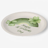 St. Patrick’s Day – Aquarell-Kleeblatt-Regenbogen Pappteller (Schrägansicht)