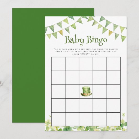 St Patrick’s Day Baby Shower Bingo Game Card Mitteilungskarte (Vorne/Hinten)