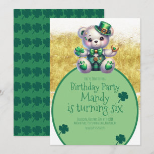 St.Patrick’s Day Bär Geburtstag Gold Grün Einladung