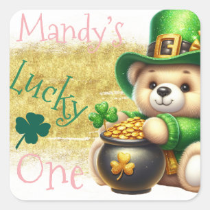St. Patrick’s Day Bär Gold Geburtstag Glückspilz Quadratischer Aufkleber