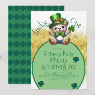 St.Patrick’s Day Bär süß Gold Geburtstag Glückspil Einladung
