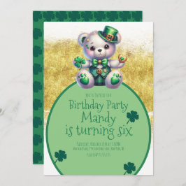 St.Patrick’s Day Bear Birthday Gold Green Einladung