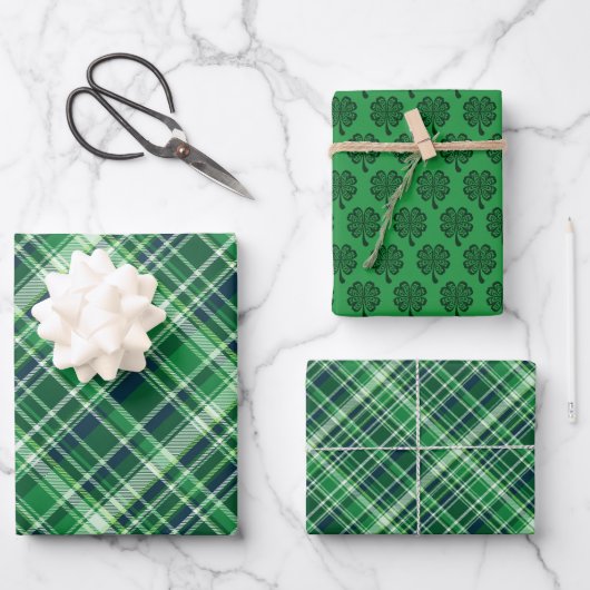 St.  Patrick’s Day Celtic Clover & Plaid Geschenkpapier Set (Vorderseite)