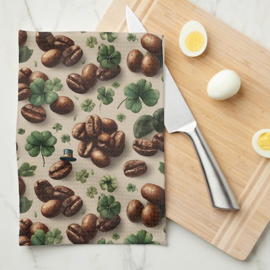 St. Patrick’s Day Coffee & Shamrock Pattern Geschirrtuch (Viertel Falte)