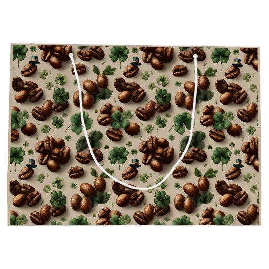 St. Patrick’s Day Coffee & Shamrock Pattern Große Geschenktüte (Rückseite)