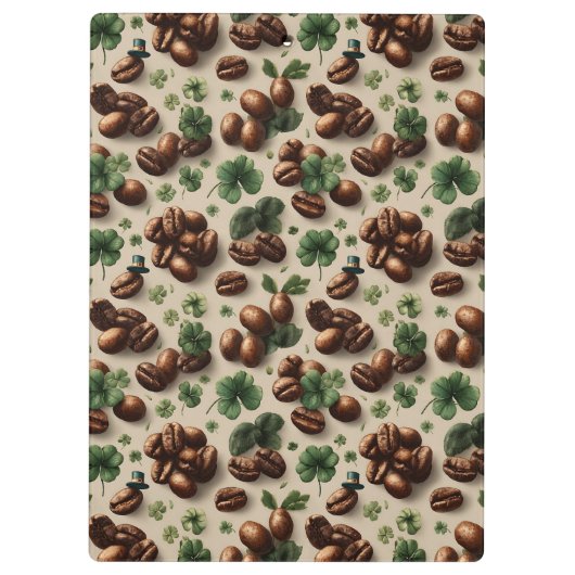 St. Patrick’s Day Coffee & Shamrock Pattern Klemmbrett (Rückseite)