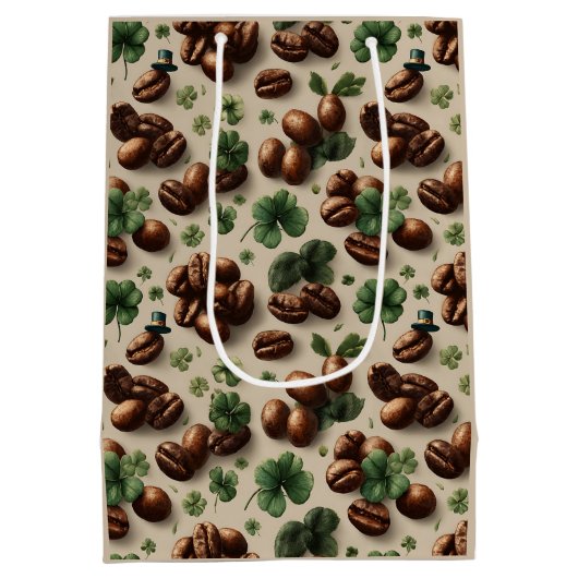 St. Patrick’s Day Coffee & Shamrock Pattern Mittlere Geschenktüte (Rückseite)
