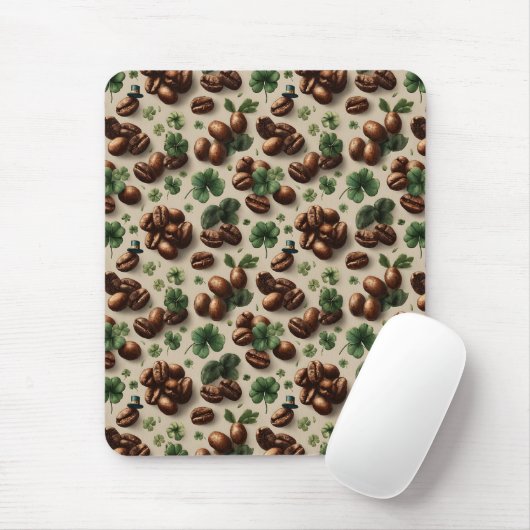 St. Patrick’s Day Coffee & Shamrock Pattern Mousepad (Mit Mouse)