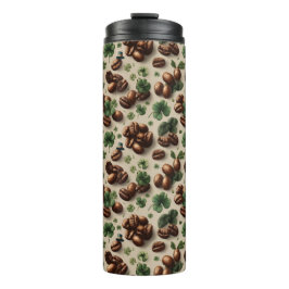 St. Patrick’s Day Coffee & Shamrock Pattern Thermosbecher