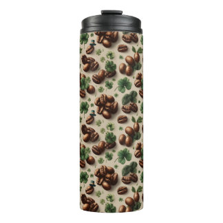 St. Patrick’s Day Coffee & Shamrock Pattern Thermosbecher