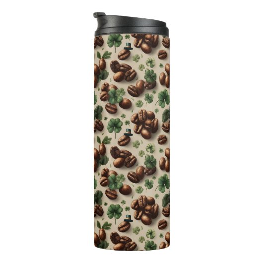 St. Patrick’s Day Coffee & Shamrock Pattern Thermosbecher (Nach rechts gedreht)
