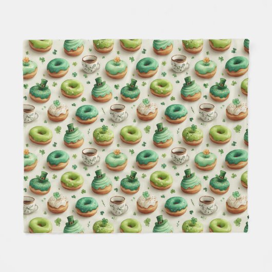 St. Patrick’s Day Donuts & Coffee Watercolor Fleecedecke (Vorderseite (Horizontal))
