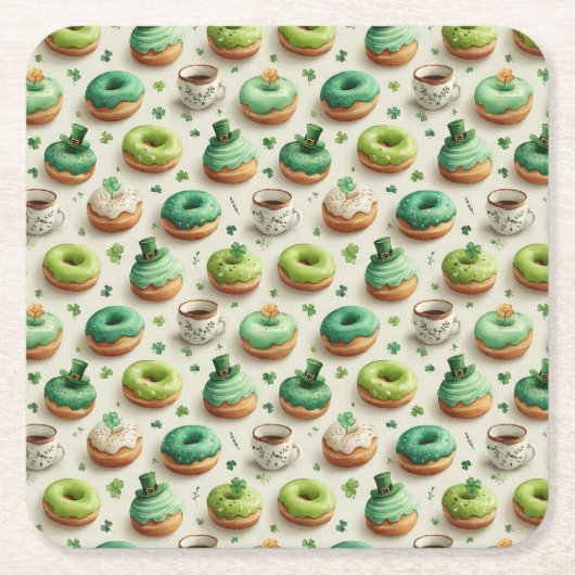 St. Patrick’s Day Donuts & Coffee Watercolor Rechteckiger Pappuntersetzer (Vorderseite)