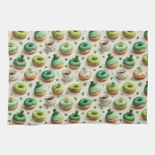 St. Patrick’s Day Donuts und Kaffee Wasserfarbe Geschirrtuch (Horizontal)