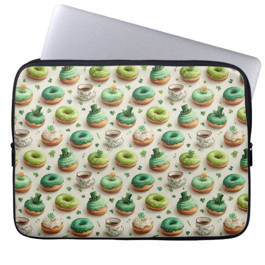 St. Patrick’s Day Donuts und Kaffee Wasserfarbe Laptopschutzhülle (Vorderseite)