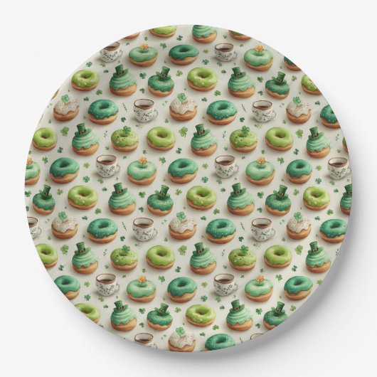 St. Patrick’s Day Donuts und Kaffee Wasserfarbe Pappteller (Vorderseite)