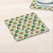 St. Patrick’s Day Donuts und Kaffee Wasserfarbe Rechteckiger Pappuntersetzer (angewinkelt)