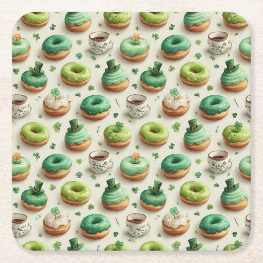 St. Patrick’s Day Donuts und Kaffee Wasserfarbe Rechteckiger Pappuntersetzer (Vorderseite)