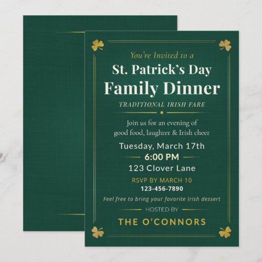 St. Patrick’s Day Family Dinner Traditional Irish  Einladung (Vorne/Hinten)