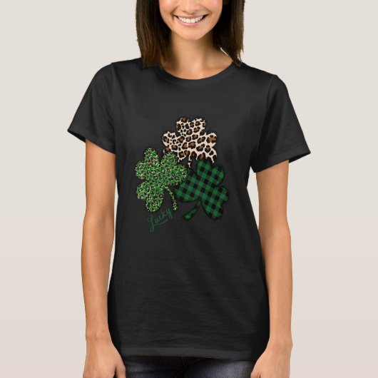 St Patrick S Day Funny Buffalo Kariert Leopard Sha T-Shirt (Vorderseite)