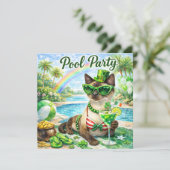 St. Patrick’s Day Glam Cat Pool Party  Einladung (Stehend Vorderseite)