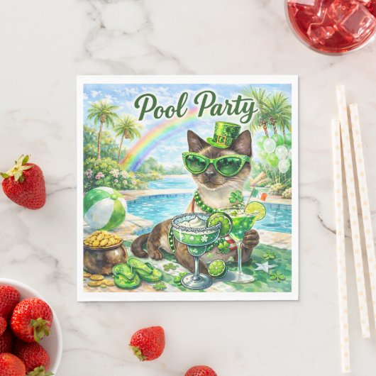St. Patrick’s Day Glam Cat Pool Party  Serviette (Beispiel)