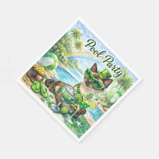 St. Patrick’s Day Glam Cat Pool Party  Serviette (Ecke)