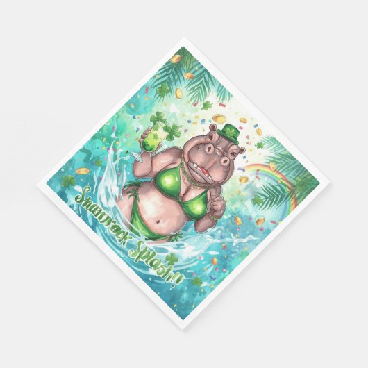 St. Patrick’s Day Glam Hippo Bikini in the pool  Serviette (Ecke)