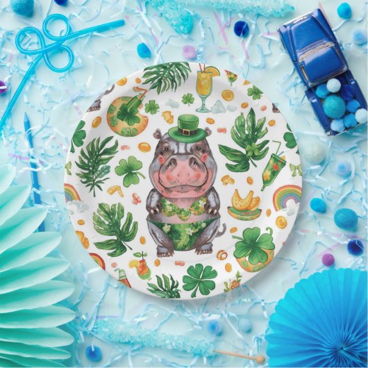 St. Patrick’s Day Glam Hippo Bikini Pappteller (Party)