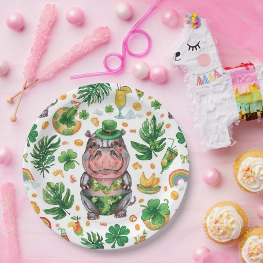 St. Patrick’s Day Glam Hippo Bikini Pappteller (Party)