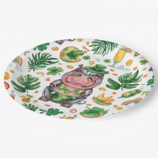 St. Patrick’s Day Glam Hippo Bikini  Pappteller (Schrägansicht)