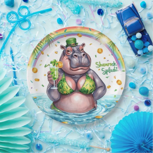 St. Patrick’s Day Glam Hippo Bikini  Pappteller (Party)