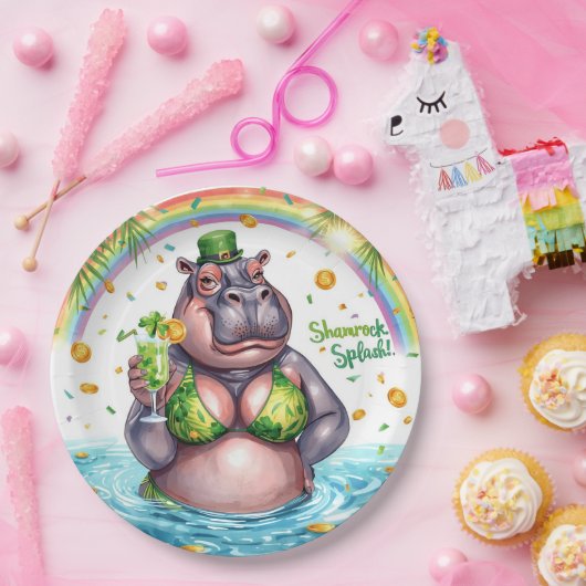 St. Patrick’s Day Glam Hippo Bikini  Pappteller (Party)