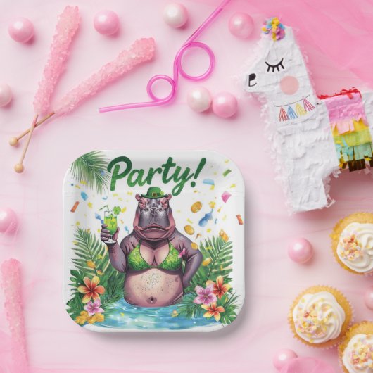 St. Patrick’s Day Glam Hippo Bikini Pappteller (Party)