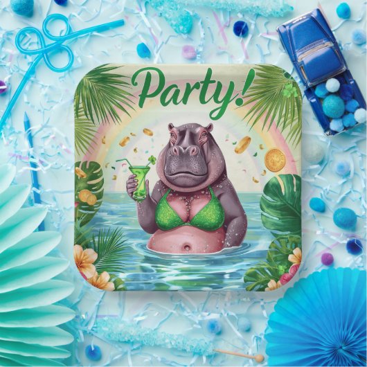 St. Patrick’s Day Glam Hippo Bikini  Pappteller (Party)