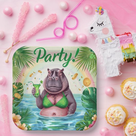 St. Patrick’s Day Glam Hippo Bikini Pappteller (Party)