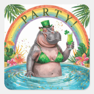 St. Patrick’s Day Glam-Hippo-Bikini Quadratischer Aufkleber
