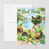 St. Patrick’s Day Glam Katzen Poolparty Einladungspostkarte (Vorne/Hinten)