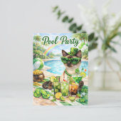 St. Patrick’s Day Glam Katzen Poolparty Einladungspostkarte (Stehend Vorderseite)