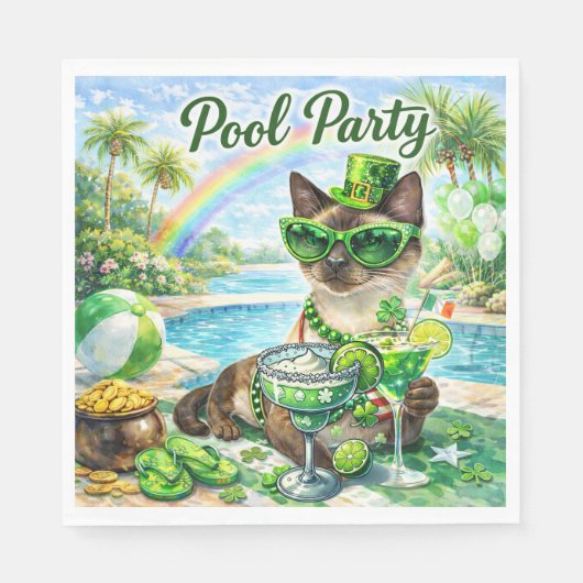 St. Patrick’s Day Glam Katzen-Poolparty  Serviette (Vorderseite)