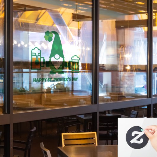 St. Patrick’s Day Gnom mit Bierkrug Fensteraufkleber (Restaurantfenster)