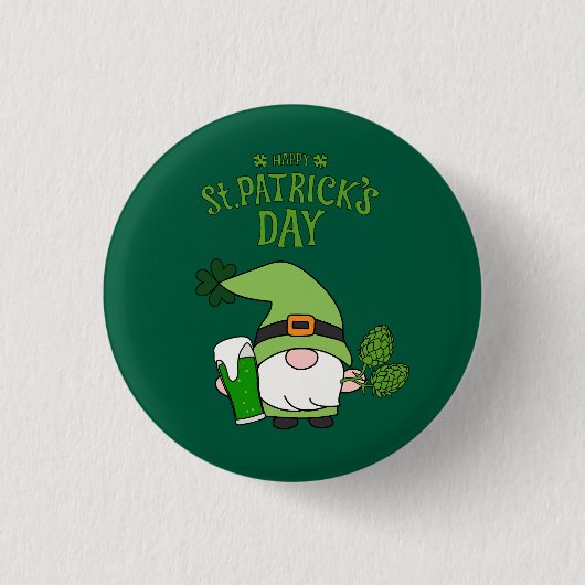 St. Patrick’s Day Gnome Green Round Button (Vorderseite)