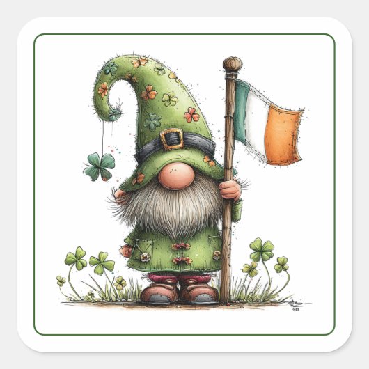 St. Patrick’s Day Gnome Quadratischer Aufkleber (Vorderseite)